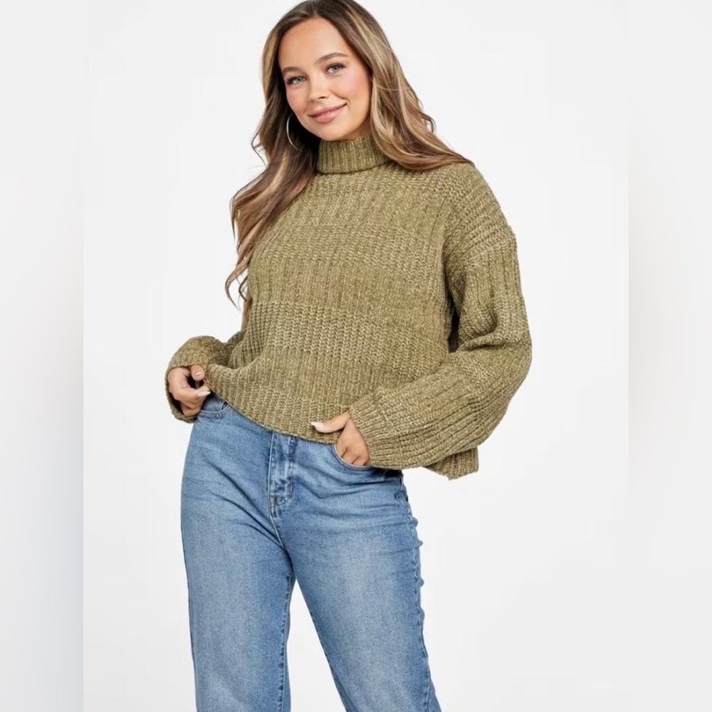 Guess Olive Knit Turtleneck Sweater